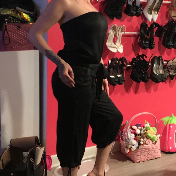 bebe Other - BEBE black satin strapless jumpsuit SZ XS